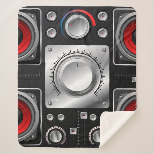アンプとコントロールノブ付きの赤いスピーカ シェルパブランケット (正面)
