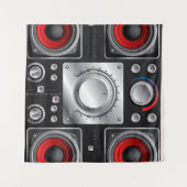 アンプとコントロールノブ付きの赤いスピーカ タペストリー (正面(横))