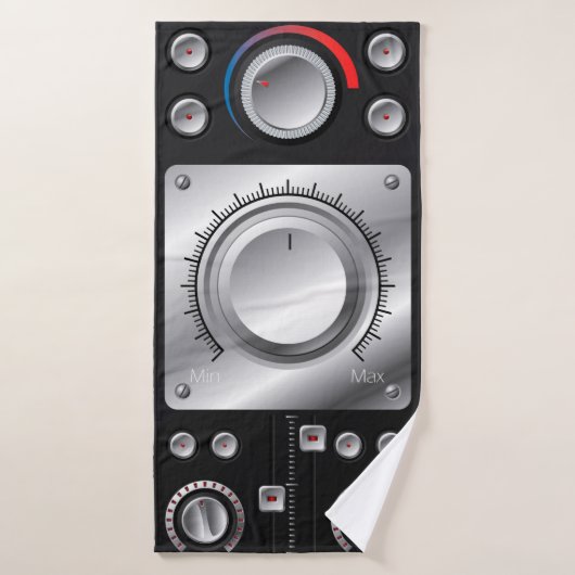 アンプとコントロールノブ付きの赤いスピーカ バスタオル (バスタオル)