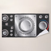 アンプとコントロールノブ付きの赤いスピーカ バスタオル (バスタオル)