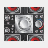 アンプとコントロールノブ付きの赤いスピーカ フリースブランケット (正面(横))