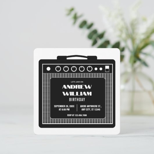アンプのスピーカー音楽の誕生日 招待状 (スタンド正面)
