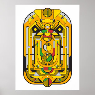 アンペル – イエローサイバーパンク幾何学抽象芸術 ポスター