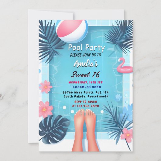 アンボーイおもしろい10代のアダルトプールパーティースウィート16誕生日 招待状 (正面)
