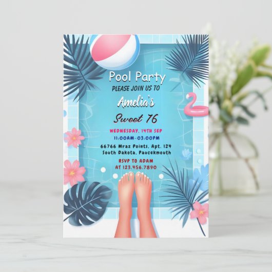 アンボーイおもしろい10代のアダルトプールパーティースウィート16誕生日 招待状 (スタンド正面)