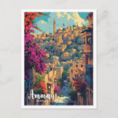 アンマンヨルダンヴィンテージアートトラベルイラストレーション ポストカード (正面)