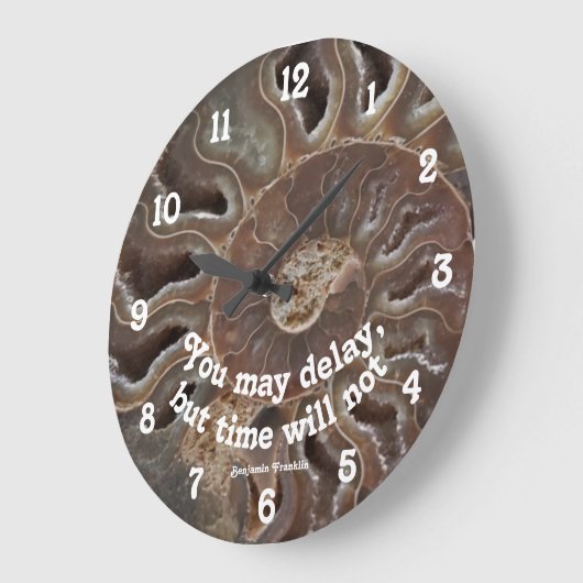 アンモナイト化石の写真時間が遅れない引用文 ラージ壁時計 (傾斜)