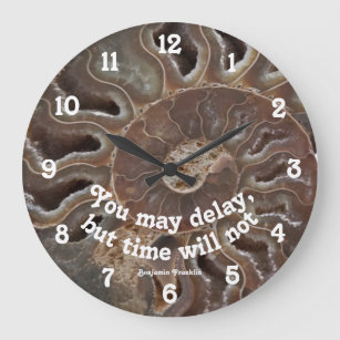 アンモナイト化石の写真時間が遅れない引用文  ラージ壁時計