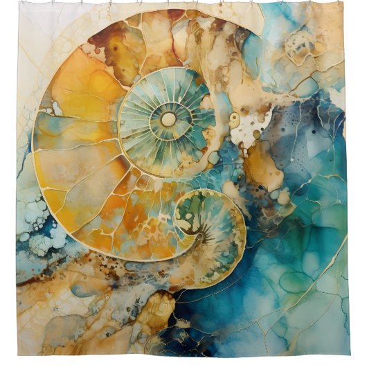 アンモナイト宝石化石シャワーカーテン シャワーカーテン (正面)