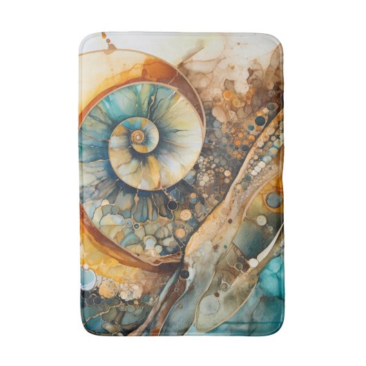 アンモナイト宝石化石風呂マット バスマット (正面縦)