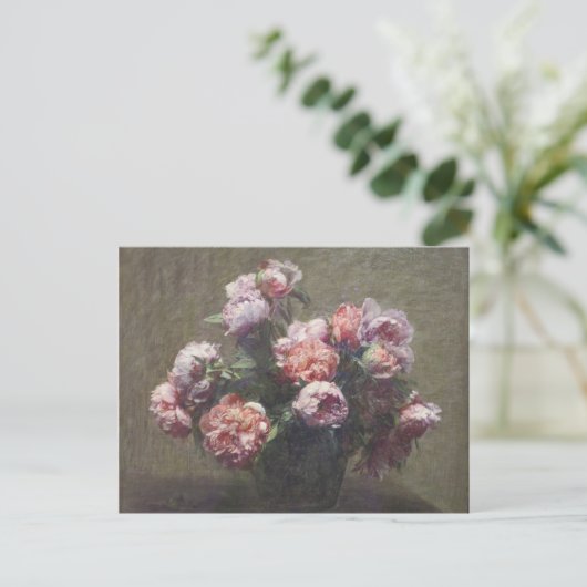 アンリファンタンラトゥールヴィンテージ牡丹の花瓶 ポストカード (スタンド正面)