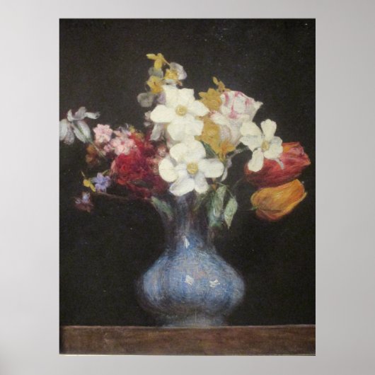 アンリラトゥールブルー花瓶の水仙とチューリップ ポスター (正面)