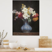 アンリラトゥールブルー花瓶の水仙とチューリップ ポスター (キッチン)