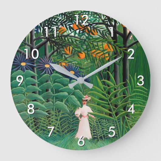 アンリルソー – 女性歩くインアンエキゾチックフォレスト ラージ壁時計 (正面)