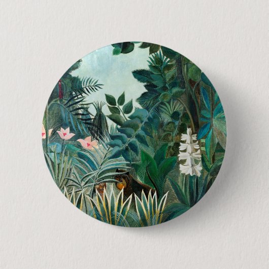 アンリルーソー山水猿と植物画 缶バッジ (正面)