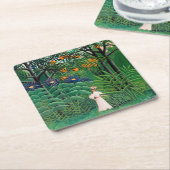 アンリルーソー – エキゾチックな森の中の女性歩く スクエアペーパーコースター (アングル)