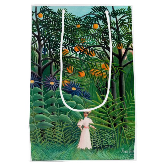 アンリルーソー – エキゾチックな森の中の女性歩く ミディアムペーパーバッグ (裏面)