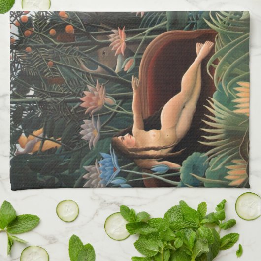 アンリローソウザドリームジャングルフラワーズうぶな人アート キッチンタオル (折り畳み)