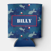 アンリング魚釣りパーソナライズされたブルー迷彩柄 缶クーラー (正面)