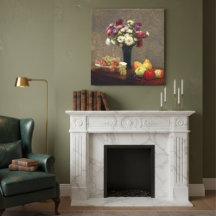 アンリ・ファンティン=ラトゥールのアスターとテーブルの上のフルーツ