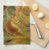 アンリ・ルソーによる熱帯性嵐の中のトラ キッチンタオル (四つ折り)