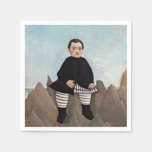 アンリ・ルソー - 岩上の少年 スタンダードカクテルナプキン (正面)