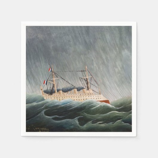 アンリ・ルソー - 嵐の船 スタンダードカクテルナプキン (正面)