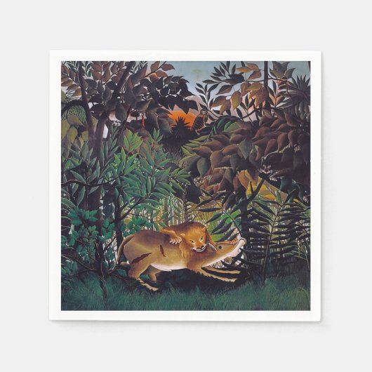 アンリ・ルソー – 空腹のライオン スタンダードカクテルナプキン (正面)