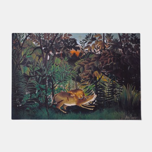 アンリ・ルソー – 空腹のライオン ドアマット (正面)