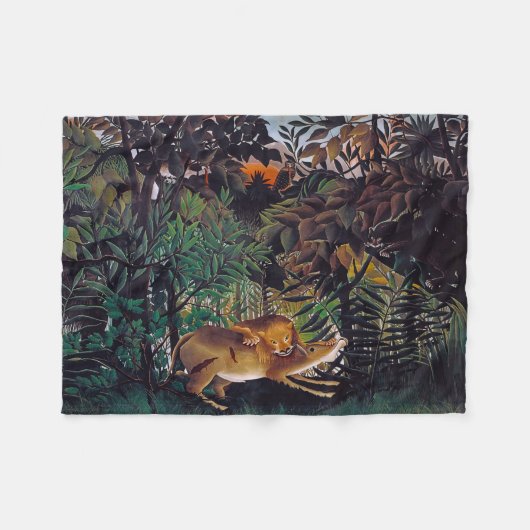 アンリ・ルソー – 空腹のライオン フリースブランケット (正面(横))