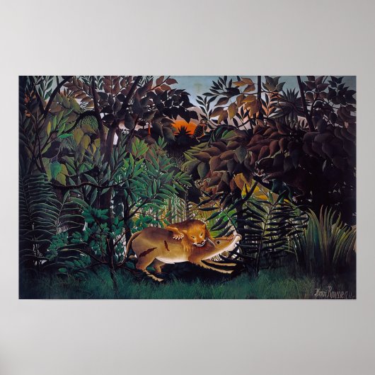 アンリ・ルソー – 空腹のライオン ポスター (正面)