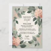 アン赤面パステルピーチミントモスセージ結婚グリーン 招待状 (正面)
