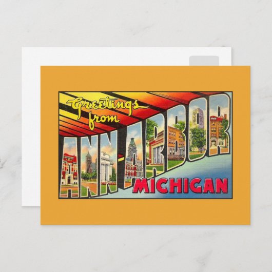 アン・アーバーMIからのヴィンテージ挨拶 ポストカード (正面/裏面)