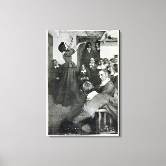 アン・ハッチンソンがボストンの彼女の家で説教 キャンバスプリント (正面)