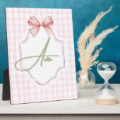 アヴァパーソナライズされたピンクボウ&ギンガムプリント フォトプラーク (側面)