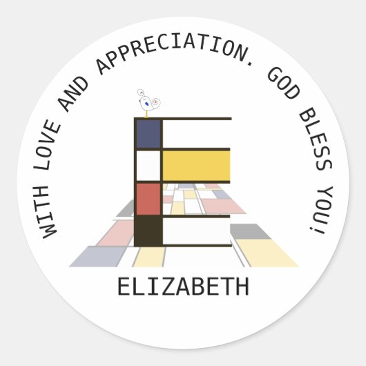 アヴァンギャルドアートスタイルモノグラム。文字E ラウンドシール (正面)