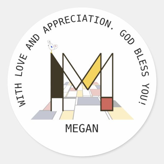 アヴァンギャルドアートスタイルモノグラム。文字M ラウンドシール (正面)