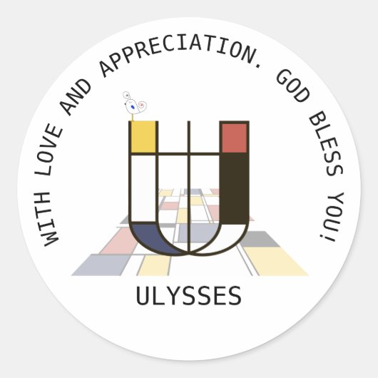 アヴァンギャルドアートスタイルモノグラム。文字U ラウンドシール (正面)