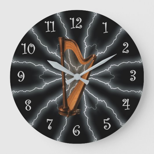 アヴァンギャルド、ハープライトニング01B、ブラック/シルバー~ ラージ壁時計 (正面)