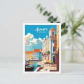 アヴェイロポルトガルヴィンテージトラベルプレイスイラストレーション ポストカード (スタンド正面)