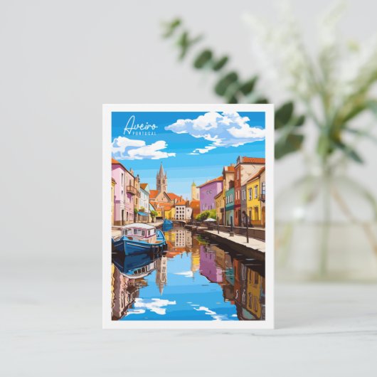 アヴェイロポルトガルヴィンテージ旅行イラストレーション ポストカード (スタンド正面)