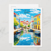 アヴェイロポルトガルヴィンテージ旅行イラストレーション ポストカード (正面/裏面)