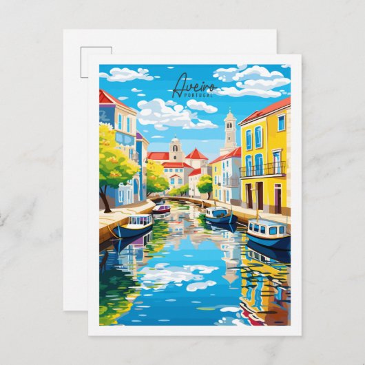 アヴェイロポルトガルヴィンテージ旅行イラストレーション ポストカード (正面/裏面)