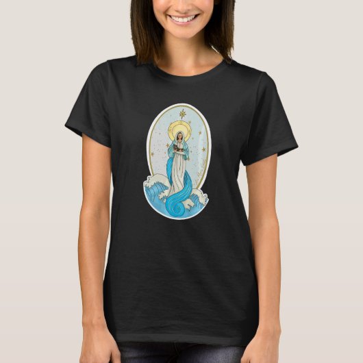 アヴェ・マリス・ステラ 女性 恵まれた母 マリア ラテン語カ Tシャツ (正面)