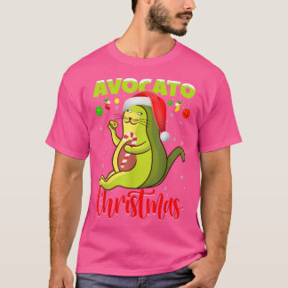 アヴォカト猫好きクリスマスライツサンタアボカドキャットCh Tシャツ