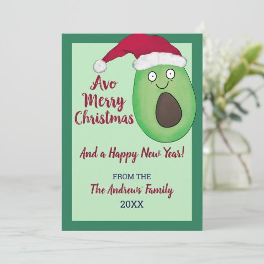 アヴォメリークリスマス引用文アボカドサンタクリスマス シーズンカード (スタンド正面)
