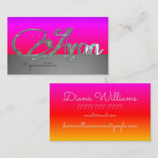 アヴォンパーソナライズされたピンクとシルバーの美学 名刺 (正面/裏面)