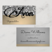 アヴォンパーソナライズされたブラックとシルバーのレースの美学 名刺 (正面/裏面)