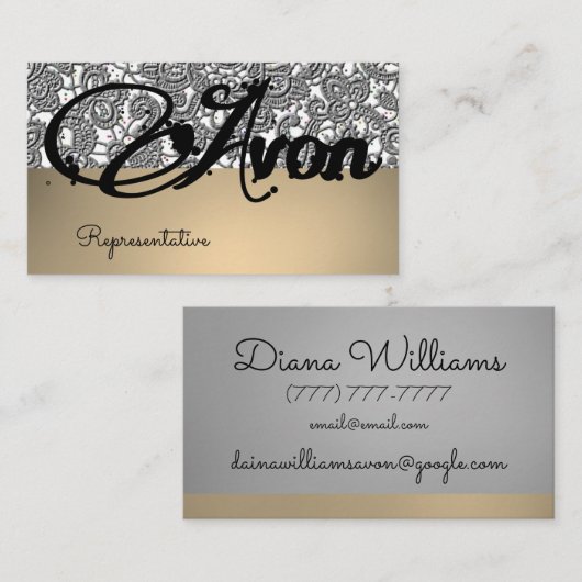 アヴォンパーソナライズされたブラックとシルバーのレースの美学 名刺 (正面/裏面)