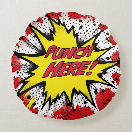 アーおもしろいトポップ・アートの"パンチはこちら" ラウンドクッション (正面)